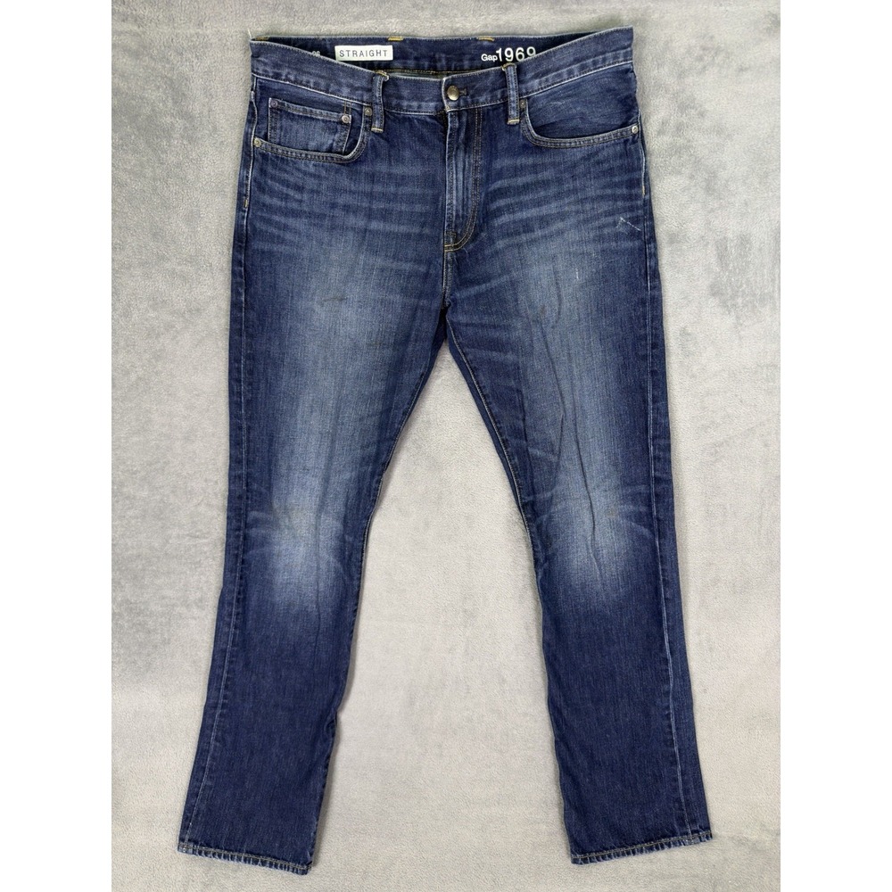 Gap 1969 Jeans Mens‎ 36x36 Blue Straight Dark Wash Denim Mid Rise Stretch